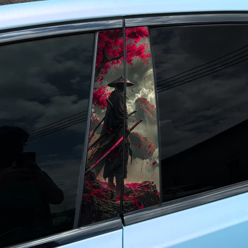 1 pz/2 pz Samurai Auto B-pillar Adesivi Impermeabile Auto Center Pilastro Protezione Solare Decalcomanie Del Vinile Decorazione Divertente