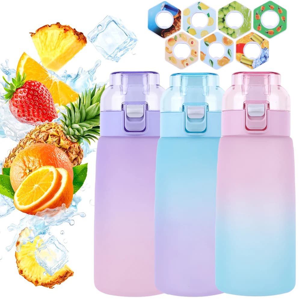 650 ml Perfume Flavored Water Bottle Loss-proof with 7 Flavored Waffles Portable Air Water Bottle for Travel, Climbing, Hiking