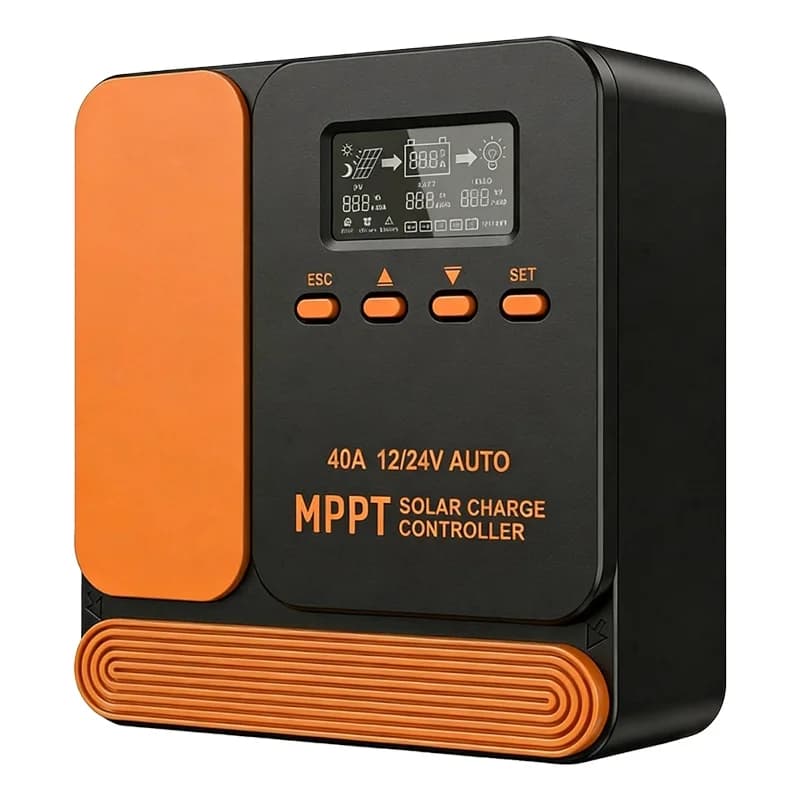 Regolatore di Carica Solare MPPT AeternaSol 40A 12/24V con Doppia USB e LCD per Batterie Multiple, Regolatore per Pannelli Solari e Batterie al Litio, Piombo-Acido, LiFePO4, con WIFI, 12V 24V Auto, LCD, USB
