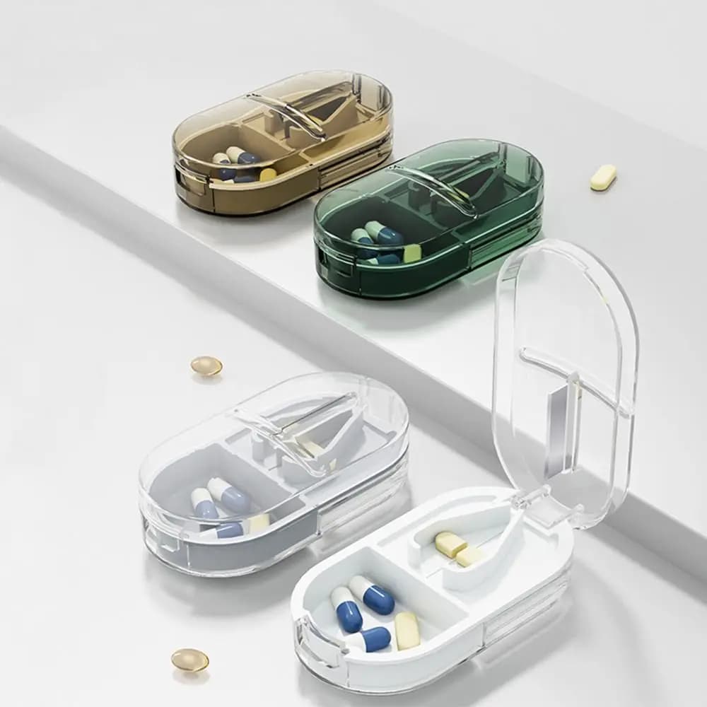 With invisible storage box, pill case, portable anti-dust grinder for tablets, mini box 2 in 1 to divide pills and medicines