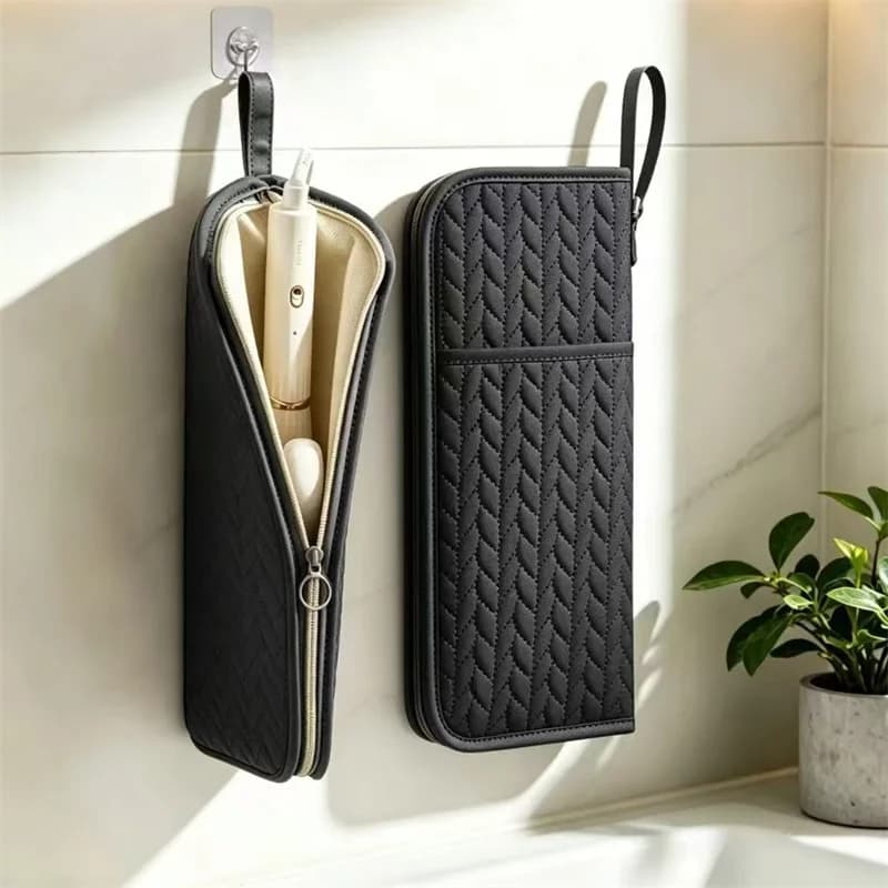 Heat Resistant Hair Curling Iron Storage Bag Oxford Quilted Hanging Pouch Portable Hair Straightener Styling Tools Organizer Bag