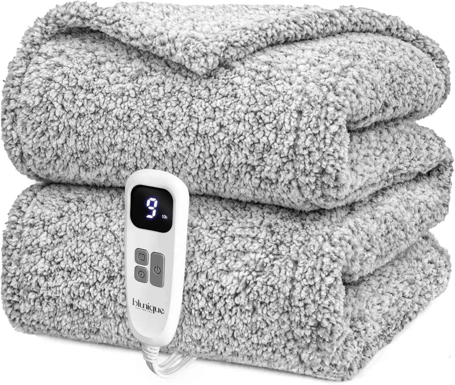 Coperta Elettrica Riscaldata Misura Singola - Riscaldamento Rapido con 10 Livelli, Timer di Spegnimento Automatico, Lavabile in Lavatrice, Grigia