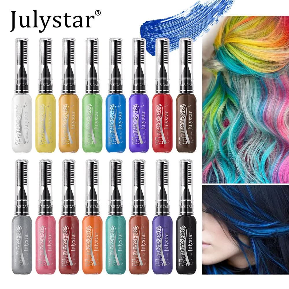 Colorful Mascara 16 Colors With Brush Waterproof Sweatproof Party Makeup Scene costume Easy to wash Temporary hair dye