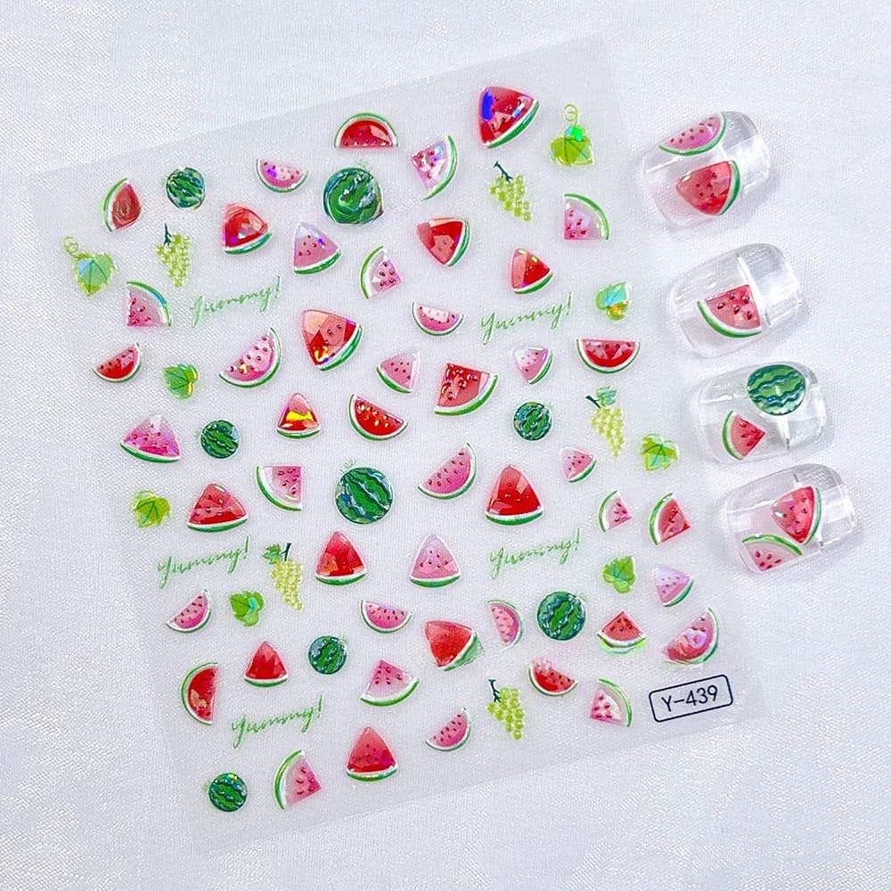 Green Red Fruit Nail Art Sticker Watermelon Lemon Manicure Shiny Sticker Decals for Home DIY Acrylic Nails Slider for Girls