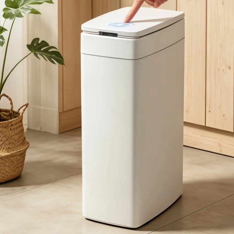 Home Household Bathroom Trash Can with Toilet Brush Combo Narrow Space Saving Garbage Bin with Lid for Small Bathroom Accessorie