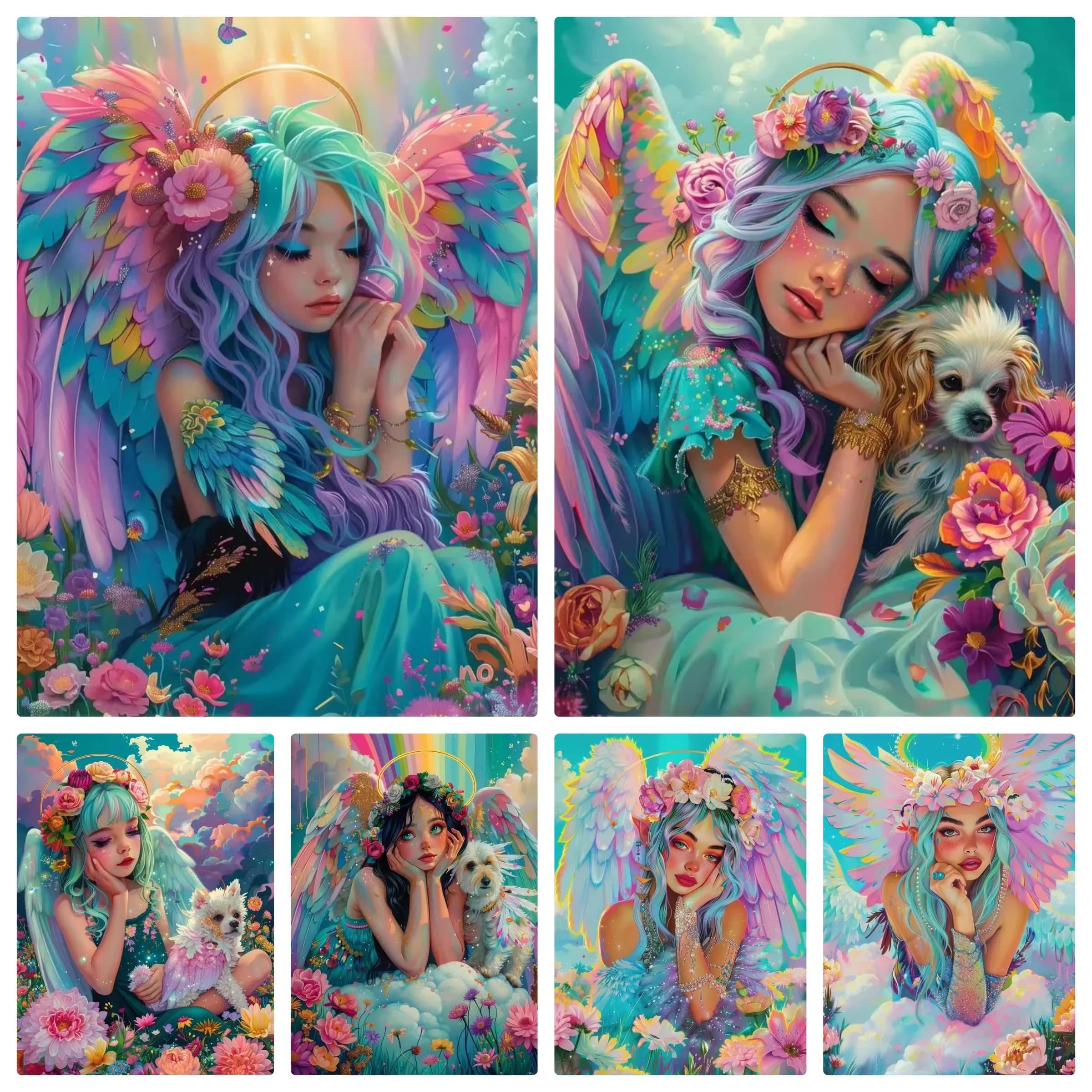 Colorful Angel Girl With Flowers Art 5d Diamond Paintting Complete Kits Fantasy Beauty Diy Mosaic Cross Stitch Home Decor