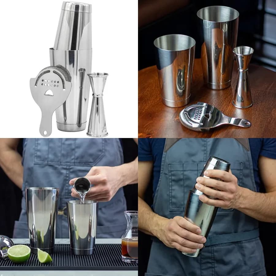 Set Professionale per Cocktail: Shaker Boston Pesato, Colino Hawthorne e Jigger Giapponese