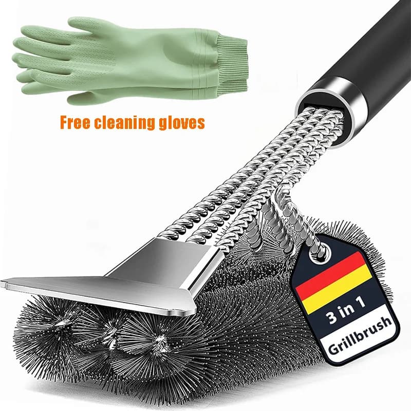 Spazzola per Griglia con Raschietto, Spazzola per Barbecue da Esterno, Accessori Extra Resistenti per Pulizia Griglia/Smoker/Barbecue a Carbone