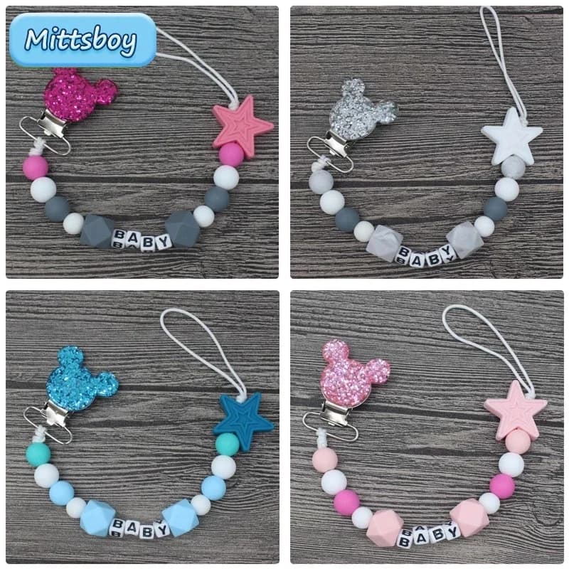 NUOVO nome personalizzato braccialetto massaggiagengive per bambini grado alimentare masticare infermiera giocattolo collana per dentizione clip ciuccio con nome regalo per baby shower