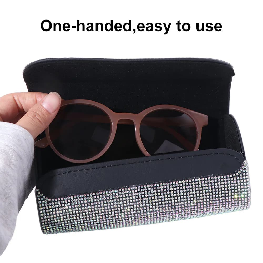 Bling Sun Visor Glasses Case Rhinestone Luxury Car Eyeglasses Holder Clip Organizer PU Leather Sunglasses Storage Box Vehicle