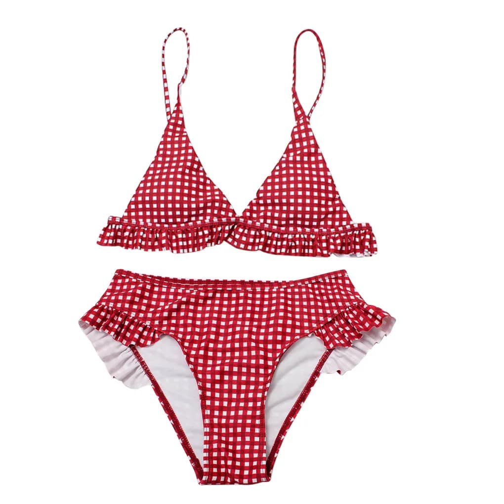 Costume da bagno estivo da donna con orlo arricciato, costume da bagno sexy elastico in due pezzi