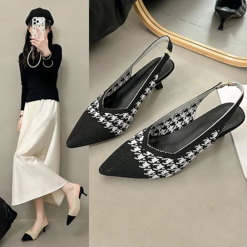 Scarpe basse traspiranti a punta da donna, sandali a stiletto in maglia elasticizzata, ideali per appuntamenti estivi e per il tempo libero.