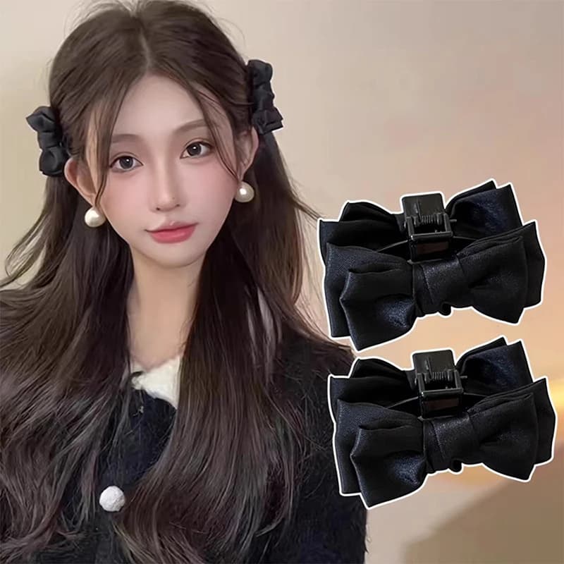 2 pezzi fiocco nero piccolo artiglio per capelli donna ragazza Clip per capelli Clip laterale frangia sulla fronte Clip per lo Styling dei capelli copricapo dolce