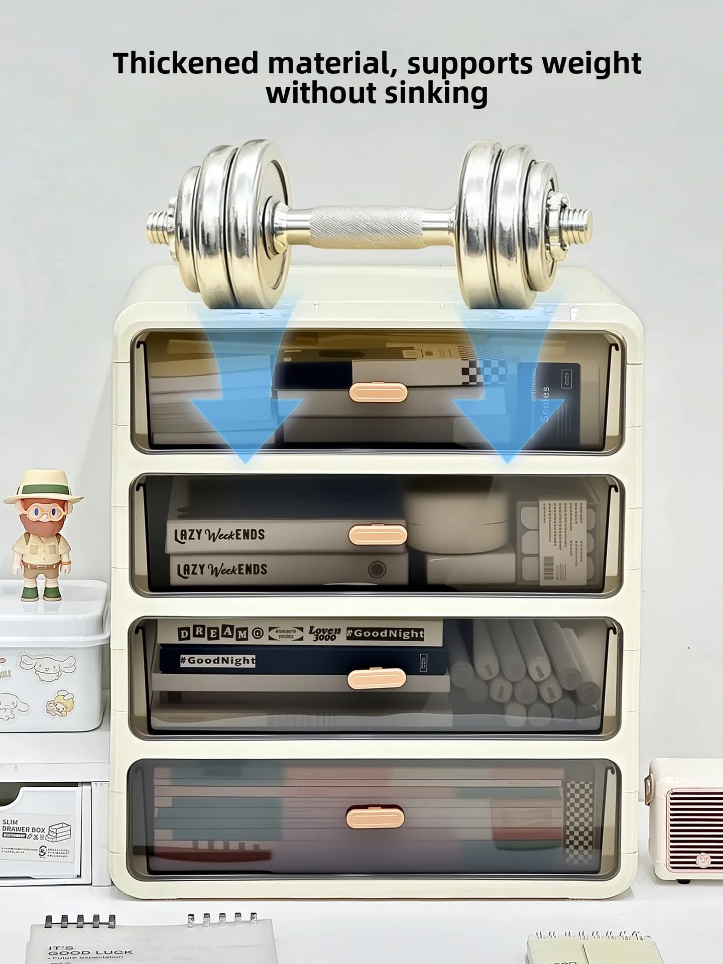 Drawer desk organizer, book and stationery container, student storage box, work bench organizer