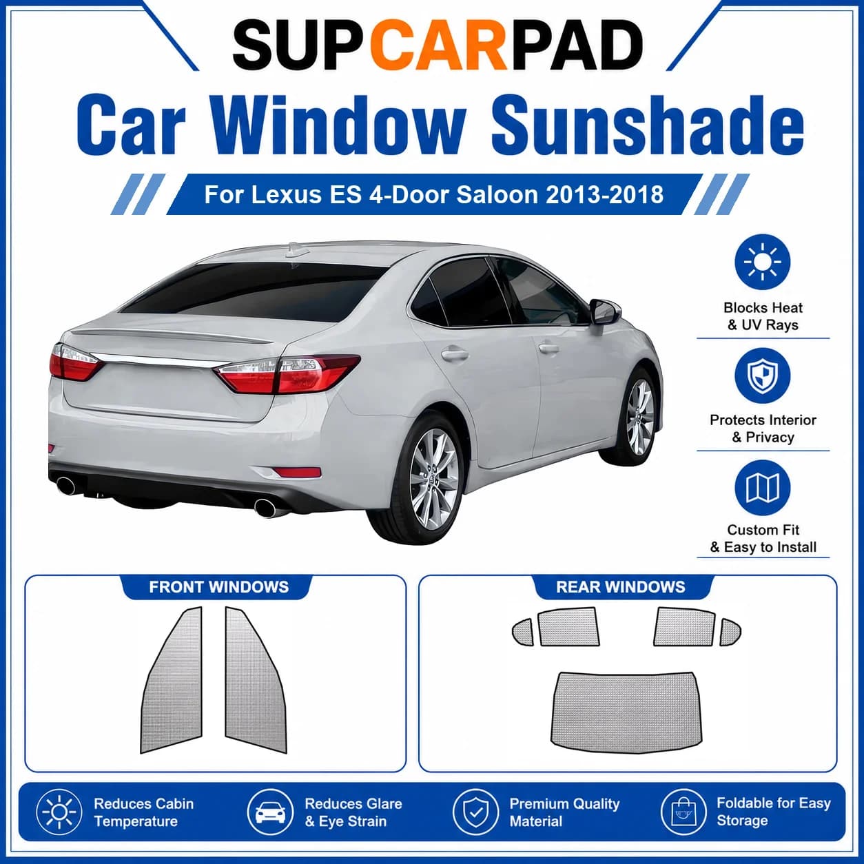 For Lexus - Lexus ES 4-Door Saloon 2013-2018 Full Set Car Window Sunshades UV Block Privacy Heat Insulated Foldable Car Curtain