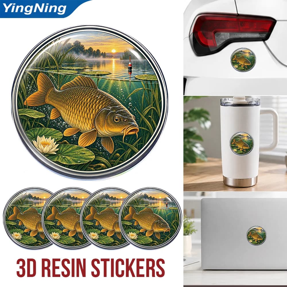 Common Carp Fishing 3D Resin Domed Sticker Waterproof Self Adhesive Fish Decal for Car Truck Boat Tackle Box Cooler Angler Gift