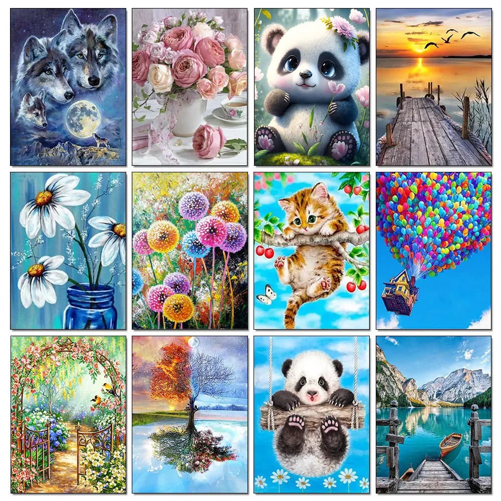 Fai da te pittura diamante 5D animale paesaggio fiore punto croce kit ricamo rotondo completo mosaico arte decorazione strass immagine