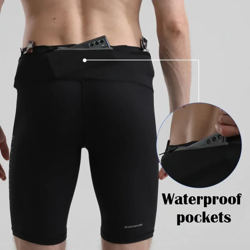 Men's Marathon Compression Shorts, Fast Drying, For Sports, Jogging, Fitness, Gym, Waterproof Belt, Male Athletics