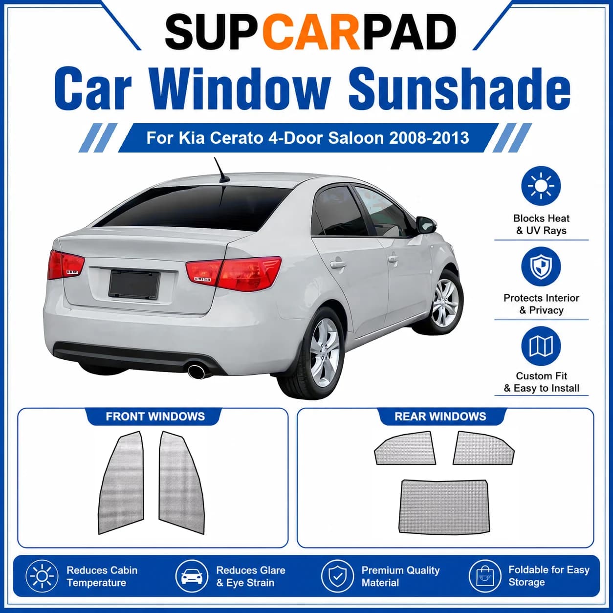 For Kia - Kia Cerato 4-Door Saloon 2008-2013 Full Set Car Window Sunshades UV Block Privacy Heat Insulated Foldable Car Curtain