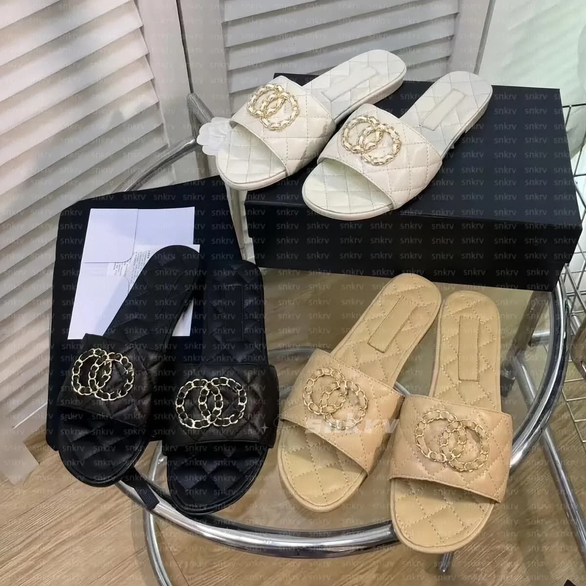 Metallic Slide Summer Flat Sandals Luxury Woman Sandal Designer flip flops for women High quality Stylish Slipper Fashion Classics Sandal Beach Slide Slipper Shoes