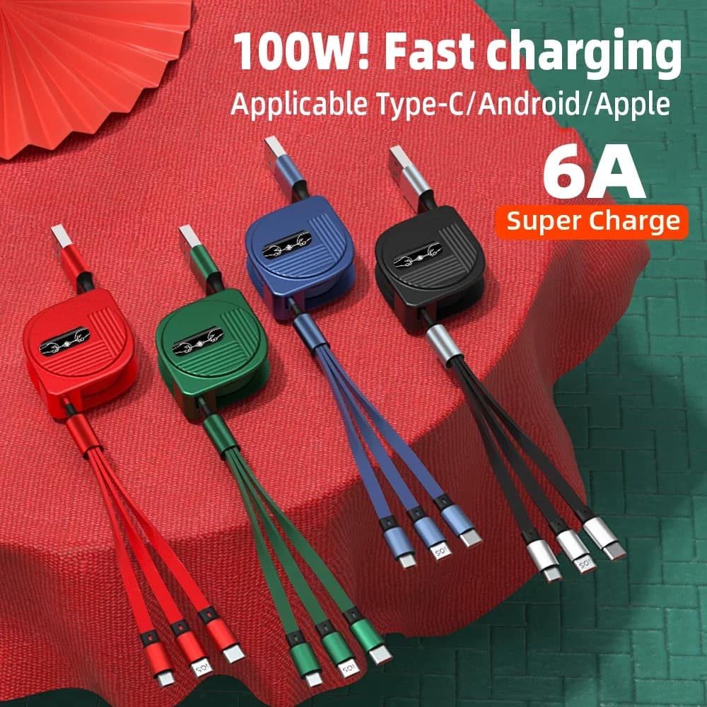 Cavo di ricarica rapido USB tipo C 3 in 1 per iPhone 14 13 12 Pro 11 Cavo di ricarica micro USB C da 100 W per accessori per telefoni Xiaomi