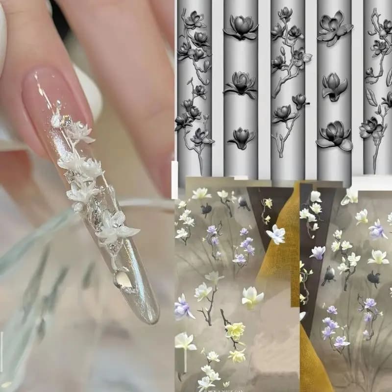 3D Magnolia Flowers Nail Mold DIY Silicone Nail Tools Floral Petal Nail Design Molds Nail Art Carving Template Manicure Design