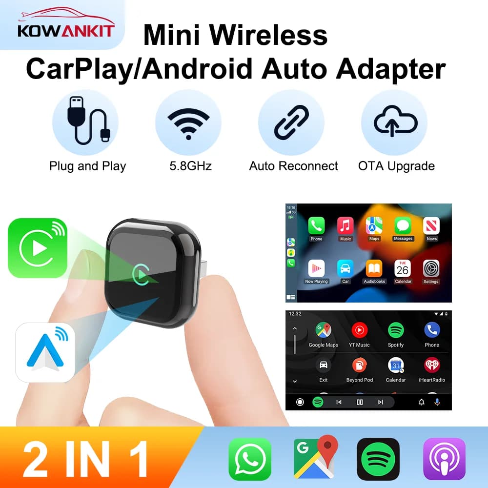 KowanKit Adapter Smart Car Wireless CarPlay Android 2026 New Plug & Play Connector BT WiFi Updated OTA Compatible with 99% Vehicles