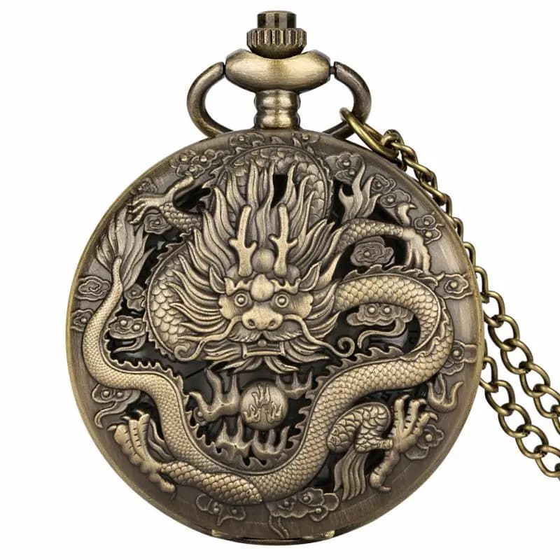 Bronzo Vintage antico drago Design orologio da tasca al quarzo Steampunk analogico FOB tasca catena regalo uomo donna collana orologio pendente