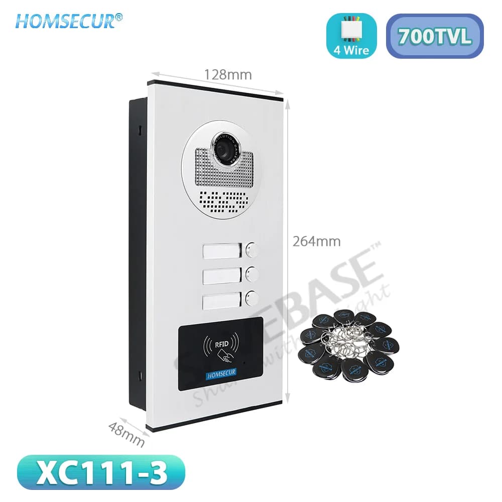700TVL XC111-3 Telecamera per campanello esterno Montaggio a incasso 20 pezzi Portachiavi RFID per videocitofono a 4 fili Citofono 3 appartamenti/famiglie