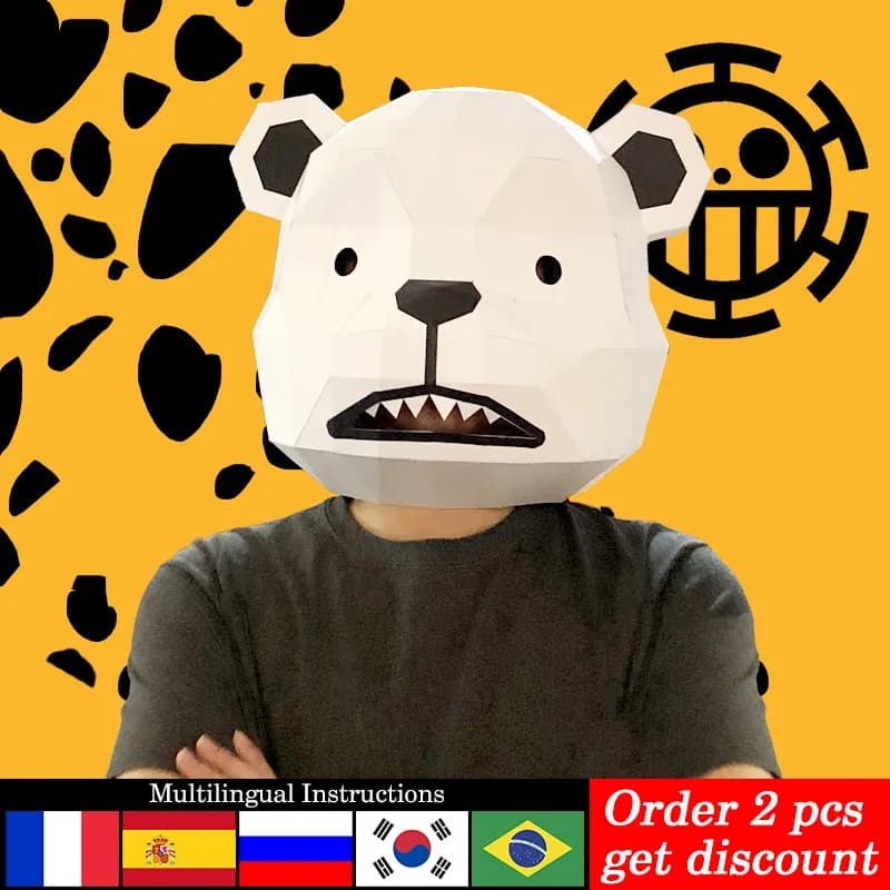 Pre-cut Bepo White Polar Bear Mask Paper Model,3D Anime Papercraft,Party Cosplay Costume,Handmade DIY Origami Craft RTY142