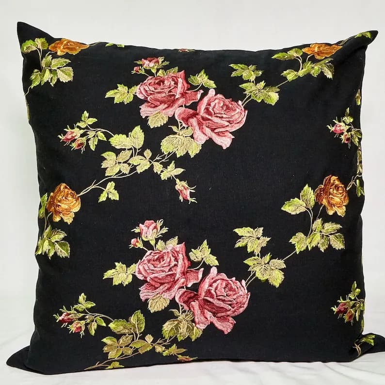 Throw Pillow Cover Rose floral Pillow Cover- Pillow Cover-throw Pillow Cover-sofa Pillow Cover-decorative Pillow Cover-floral Pillow Cover- USA-Black rose floral