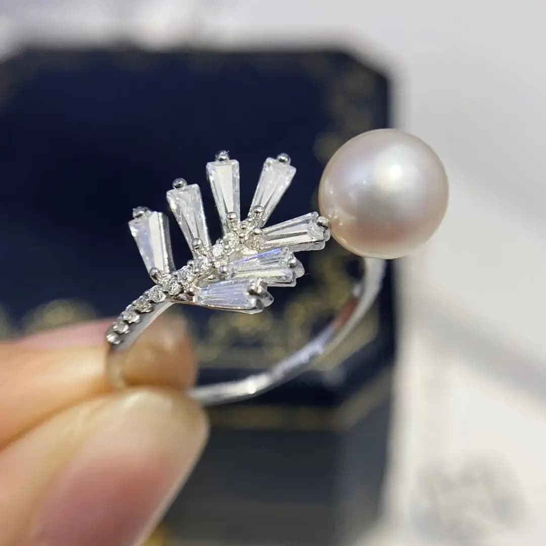 Commercio all'ingrosso S925 Sterling Silver Anello regolabile Impostazioni di montaggio Risultati Montaggi Parti accessorie per perle 8-9mm 5 pz/lotto