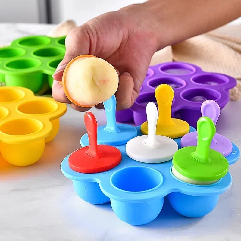 Stampo per gelato Stampi per ghiaccioli fatti in casa per bambini colorati a 7 fori Stampi per ghiaccio fai da te in silicone per uso alimentare Accessori per la cucina di casa