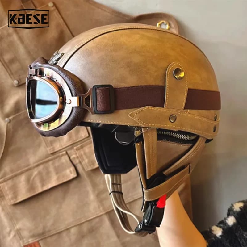 Casco da moto vintage a mezza faccia Caschi da moto Uomo Donna Casco estivo da scooter unisex Nero Marrone Casque omologato DOT