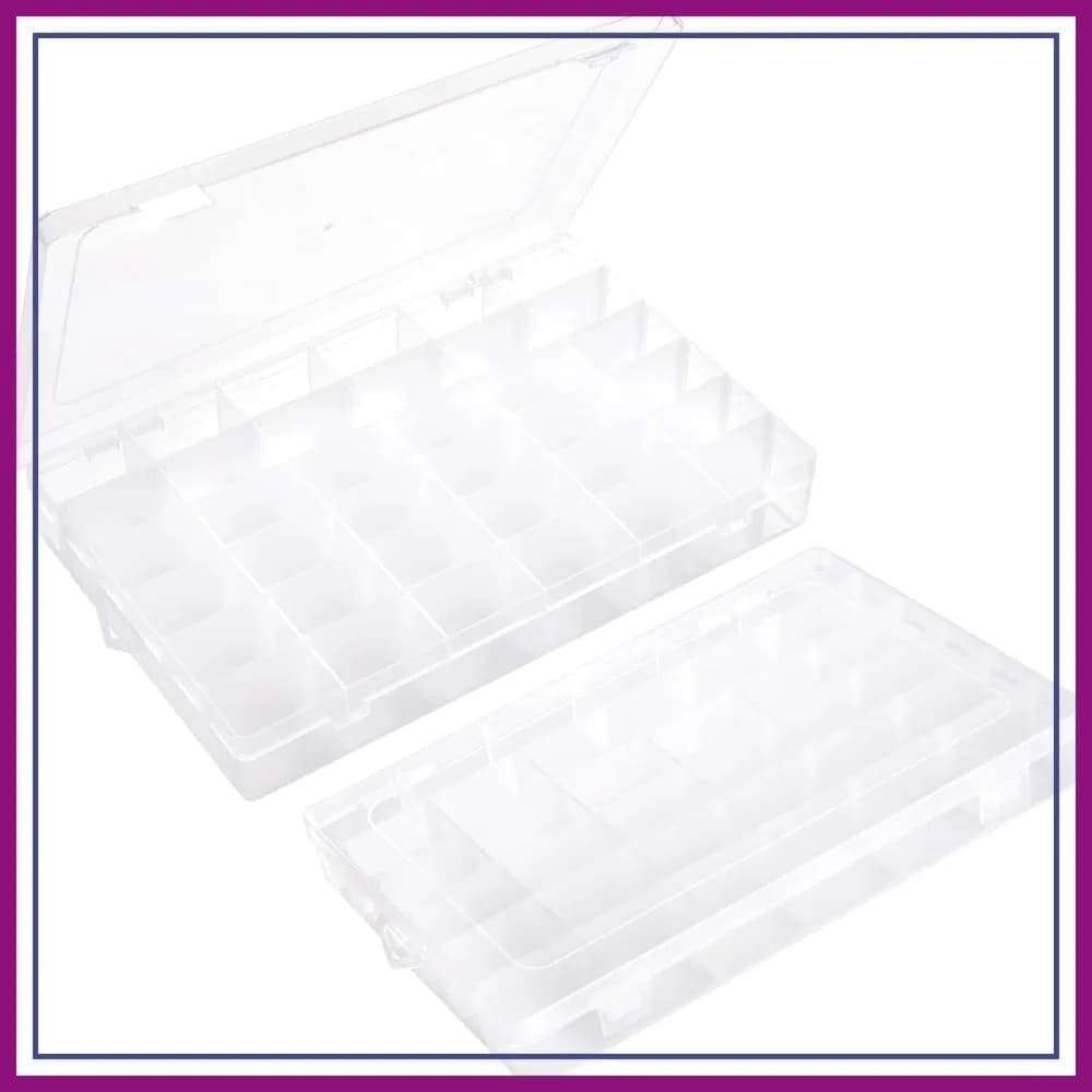 Scatola portaoggetti in plastica trasparente da 2 pezzi, organizer rettangolare per perline, viti, gioielli, attrezzatura da pesca, con etichette adesive, 36 griglie