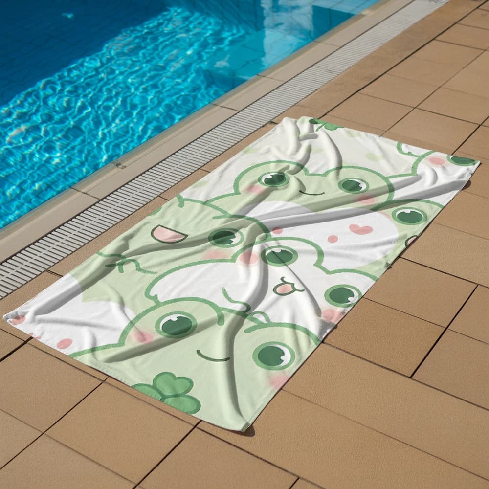 Clover Blush Frog Stack Microfiber Quick Dry Beach Towel Cute Cartoon Anime Absorbent Soft Bath Towel for Travel Adult Kids
