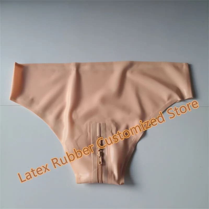 Woman Latex Briefs With Crotch Zip Baby Pink Shorts Rubber Panties Underwear Pants Costumes