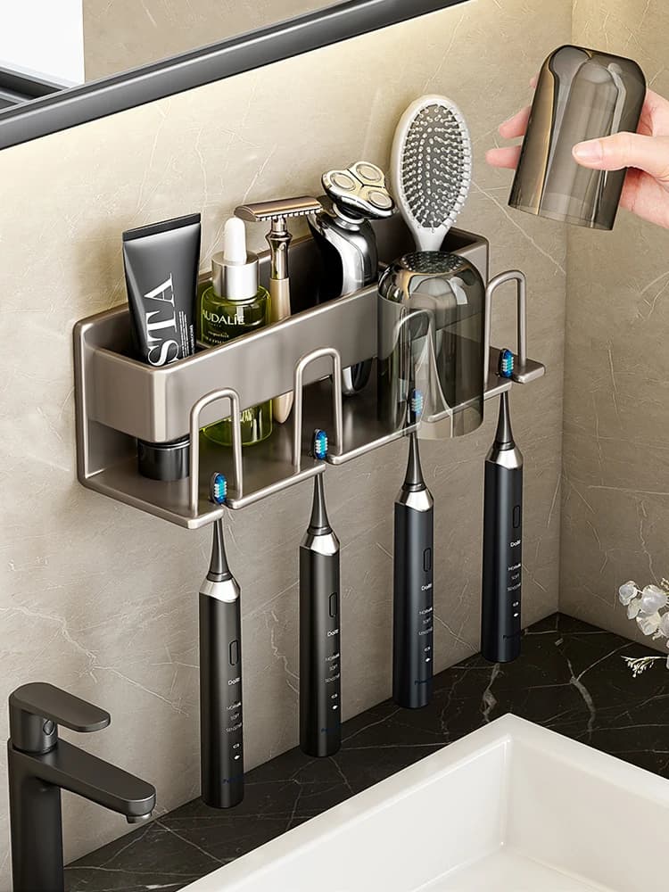 Bathroom brush holders, wall mounted, non-perforated iron, electric toothbrush holder, cup set