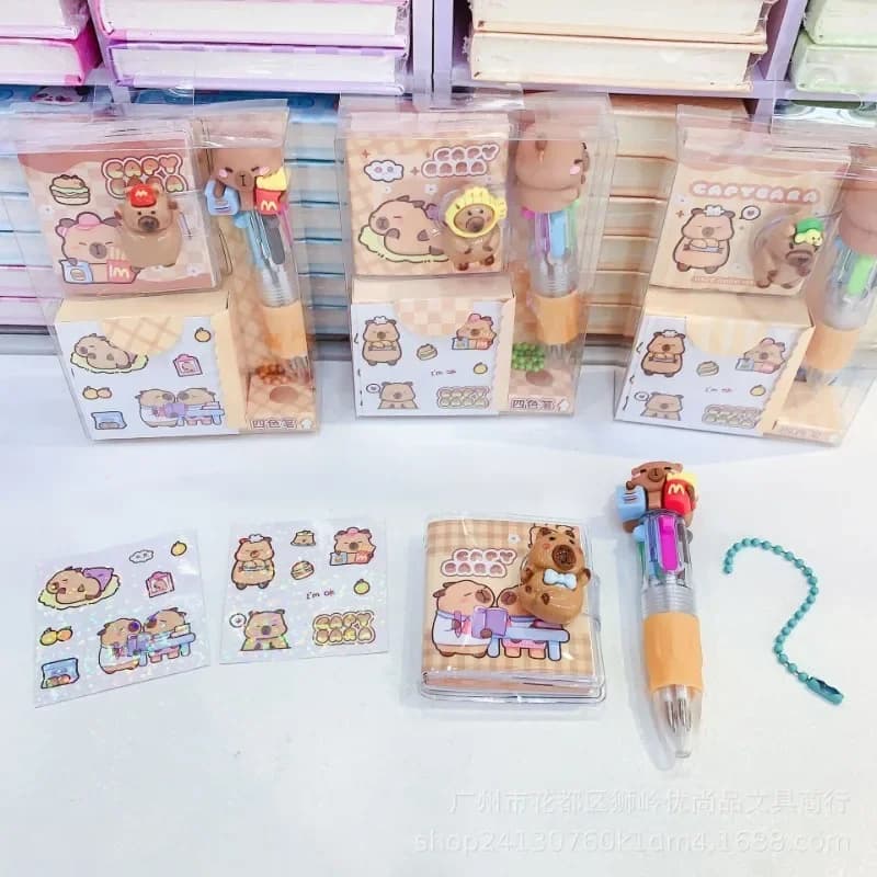 Set di Cancelleria Kawaii con 24 Pezzi a Tema Capibara, Quaderno Portatile con 4 Penne Colorate e Diario, Blocco Note per Scuola