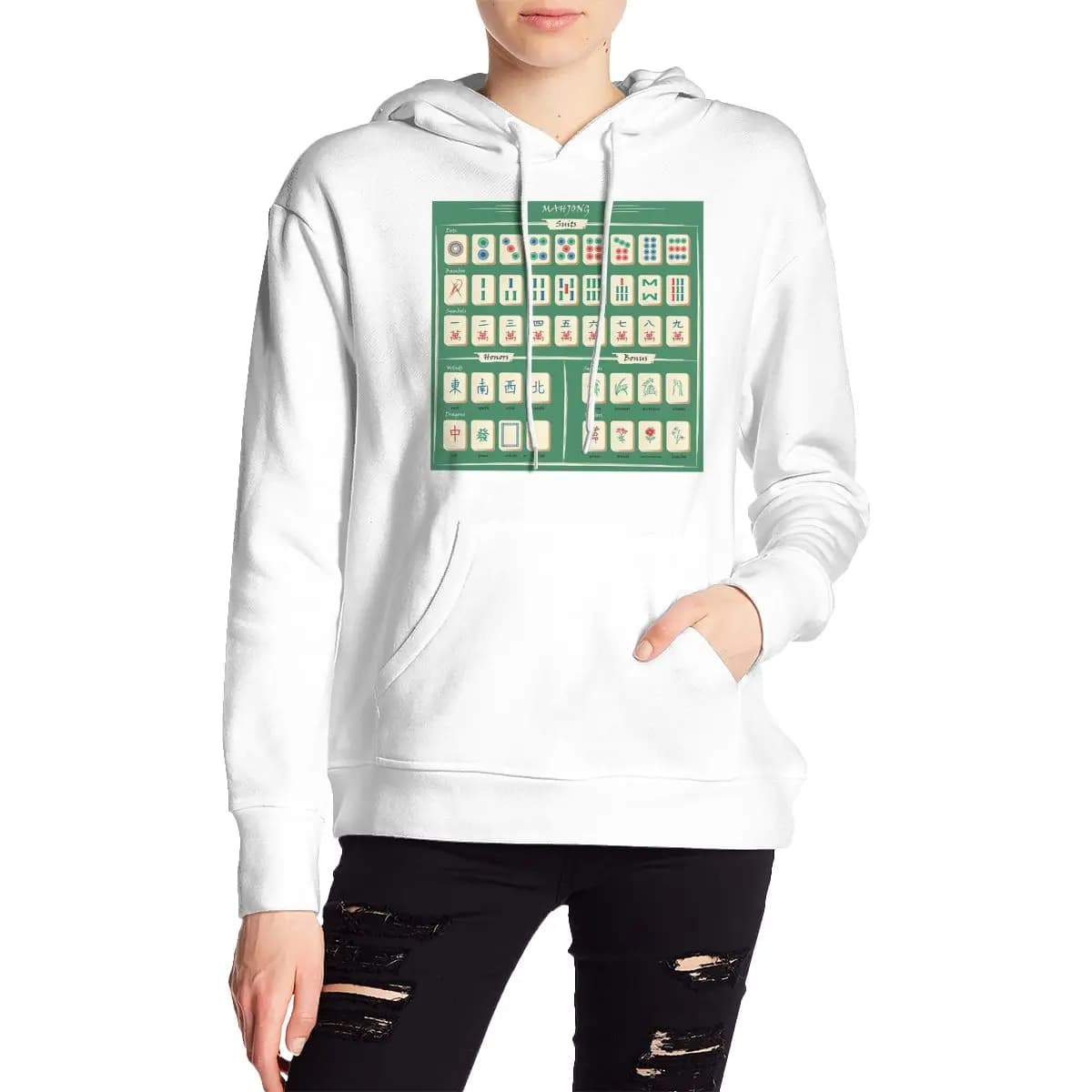 Felpe con cappuccio Mahjong Tile Pattern Pullover Hip Hop Autunno Inverno Felpa da coppia da donna da uomo Top a maniche lunghe