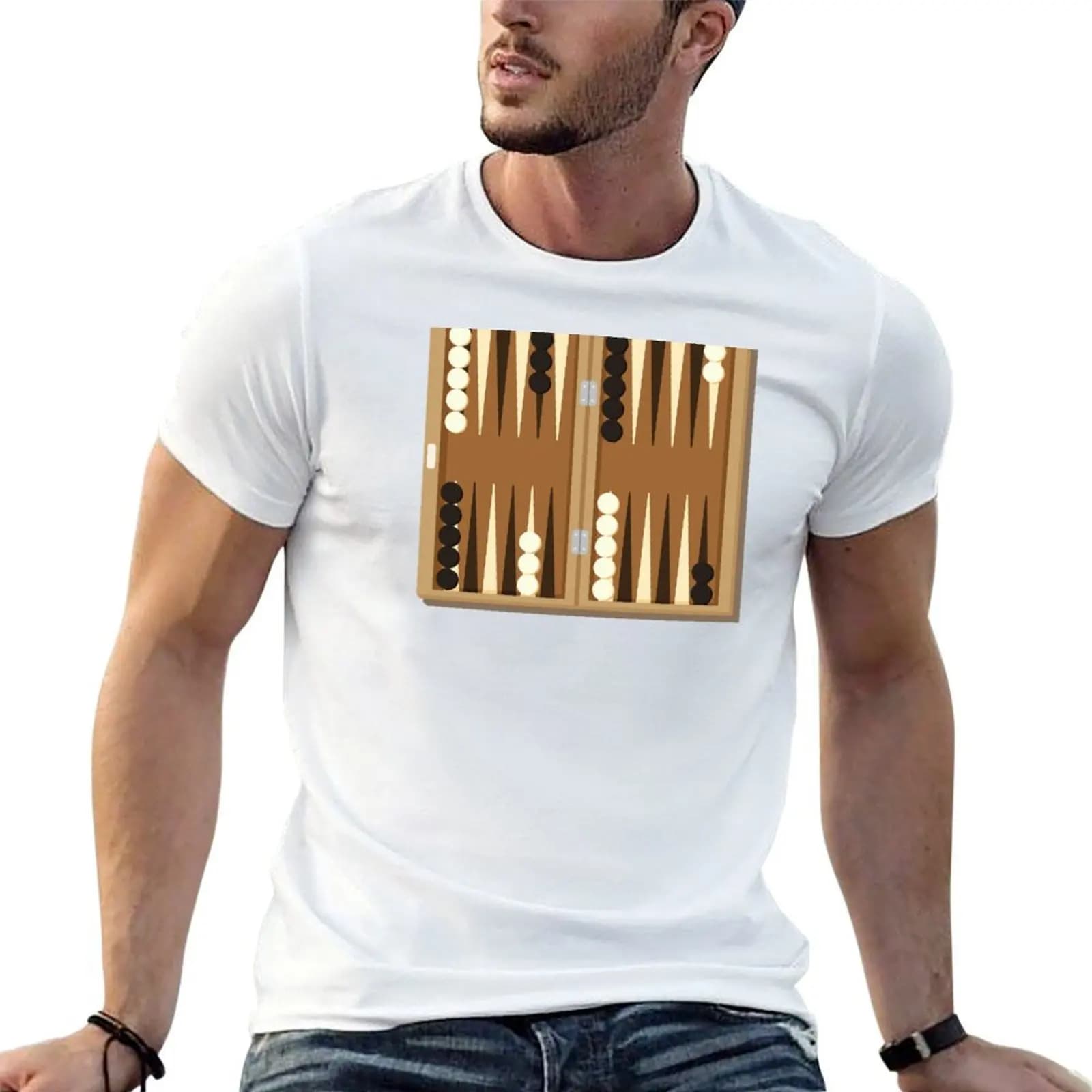 T-shirt BACKGAMMON BOARD, t-shirt da uomo in cotone morbido, t-shirt casual da uomo, t-shirt estiva