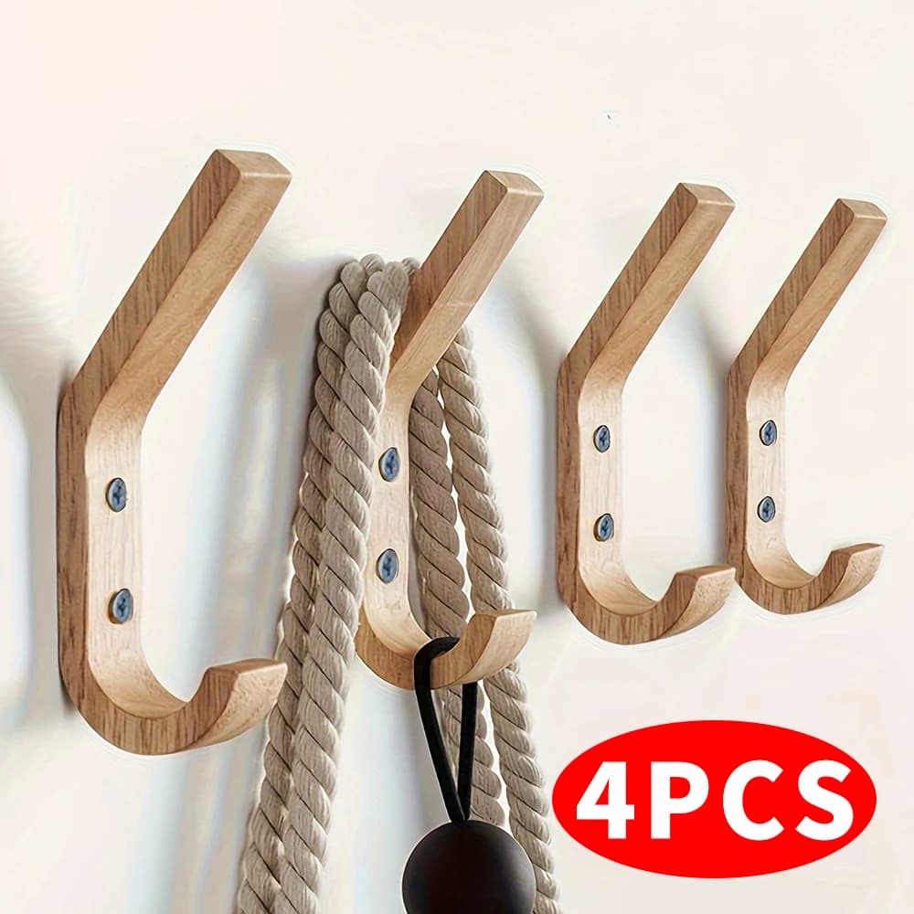 Wall Mounted Coat Hook Key Hat Scarf Handbag Natural Wood Clothes Hanger With Screws Decorative Bathroom Rack Organizer Hanger
