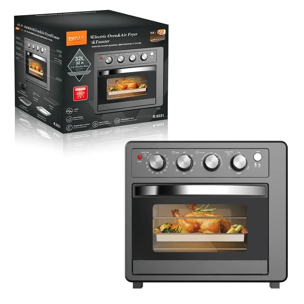 Forno elettrico multifunzione da 25 litri, friggitrice ad aria 3 in 1, tostapane, 1700W, nuovo design, forno a microonde