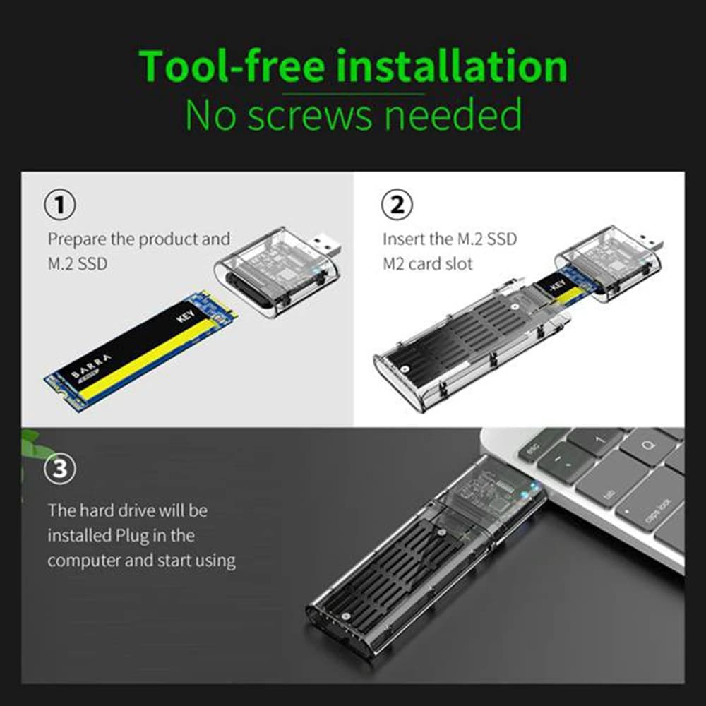 Super Sale External M.2 NGFF SATA SSD Enclosure High Speed USB3.0 Gen1 5Gb/S Transparent SATA SSD Hard Drive Case for PC