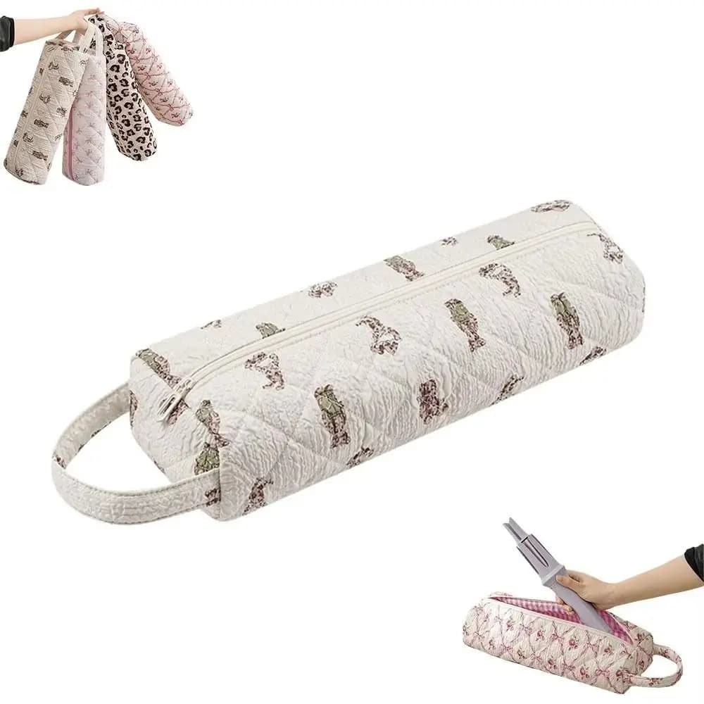 Soft Hair Dryer Storage Bag Large Capacity Quilting Cotton Curling Iron Carrying Case Heat Resistant Portable Curler Storage Bag