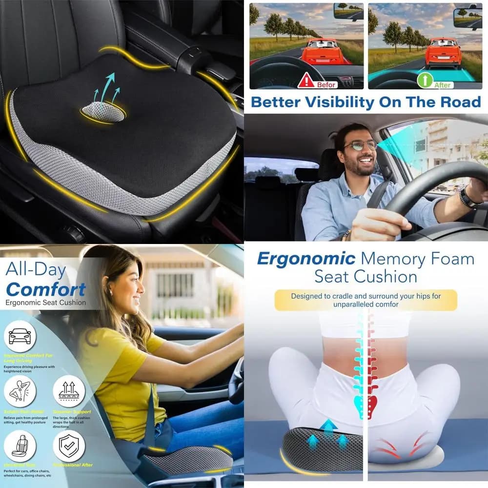Cuscino Ergonomico in Memory Foam per Sedile Auto, Ideale per Alleviare la Sciatica, Perfetto per Guidatori di Bassa Statura su Lunghi Viaggi, Comodo per Auto e Camion