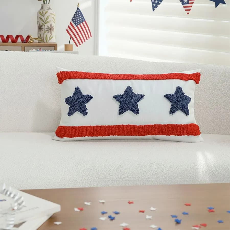 Fodera decorativa per cuscino 30x50 cm, fodera per cuscino lombare in tela trapuntata con stelle e strisce per divano, 4 luglio, Giorno dell'Indipendenza