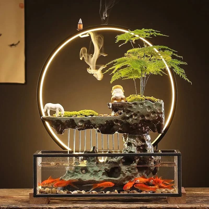 Fontane da tavolo per acquario Cascate circolanti creative Ceramica Feng Shui Soggiorno e ufficio Umidificatore atomizzatore da tavolo