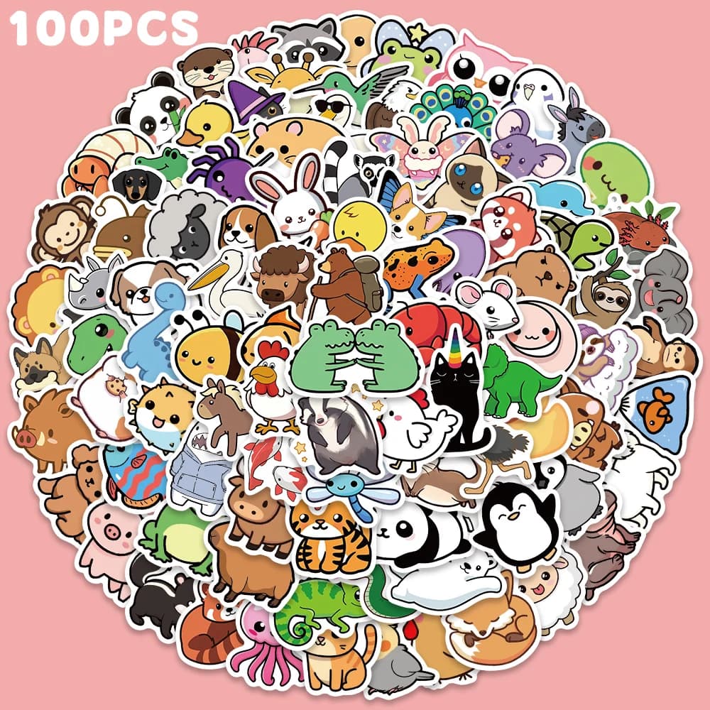 100pcs Cartoon Cute Animal Sticker For Laptop Bicycle Helmet Sketchbook Notebook Diary Backpack Decoration Sticker Party Gift