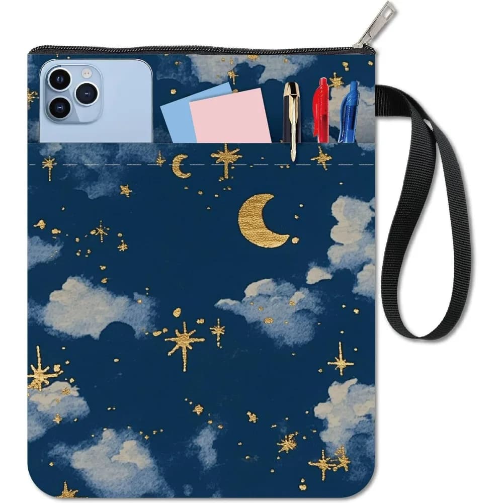 Copertine per libri Custodia Dreamy Night Dark Cloud Moon Star Paceful Notebook Avvolge Protezione per libri in tessuto con tasca frontale con cerniera